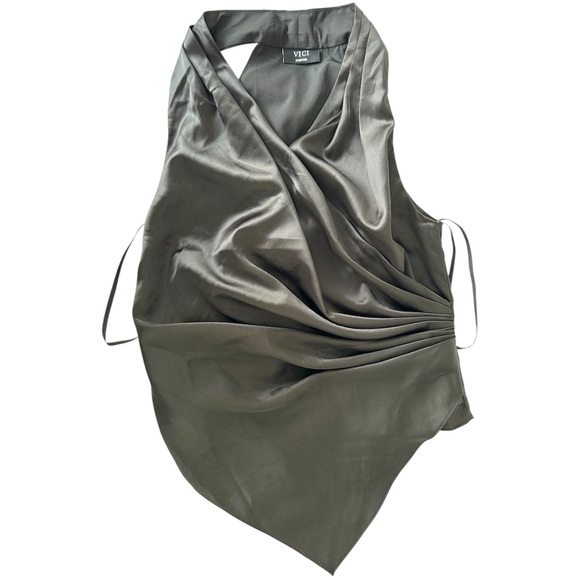 Vici Leddie Ruched Satin Halter Top Black Size M - Picture 5 of 11